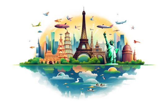 World travel concept drawing on transparent background PNG World travel concept - Powered by Adobe