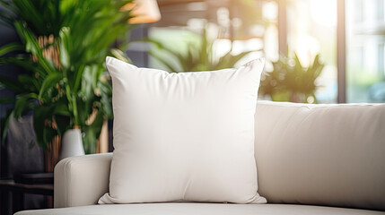 White Blank Polyester Pillow Mock Up. Empty Pillow Template Modern And Elegant. White Pillow Mockup - obrazy, fototapety, plakaty