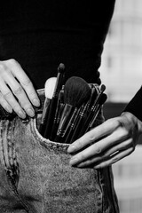 Makeup brushes: the secret to a makeup artist's skill, a variety of makeup brushes of different shapes and sizes. 
