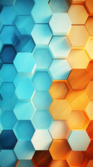 A wave of orange and light blue hexagons