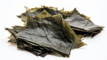 dry pressed edible seaweed on white background.