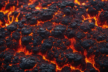 Close-up of a lava flow of volcano texture background - obrazy, fototapety, plakaty