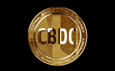 CBDC Digital Currency cryptocurrency golden coin 3d illustration