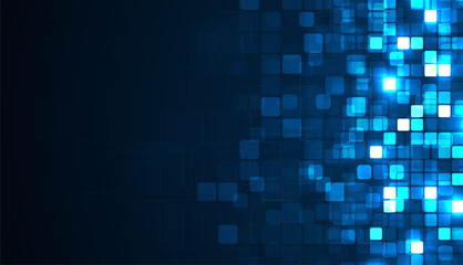 Digital technology background. Digital data square blue pattern pixel background - obrazy, fototapety, plakaty