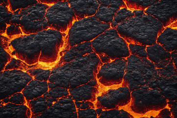 Close-up of a lava flow of volcano texture background