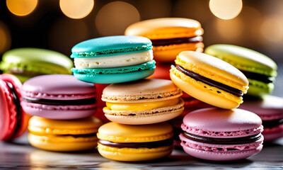 Colorful macaroons. Generative AI