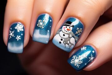 Woman's hands with manicured nail with Christmas ornaments - obrazy, fototapety, plakaty