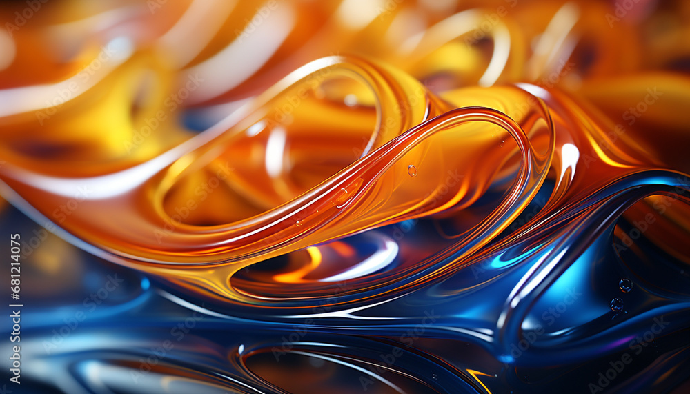 Poster futuristic metallic sphere reflects abstract wave pattern in bright colors generated by ai