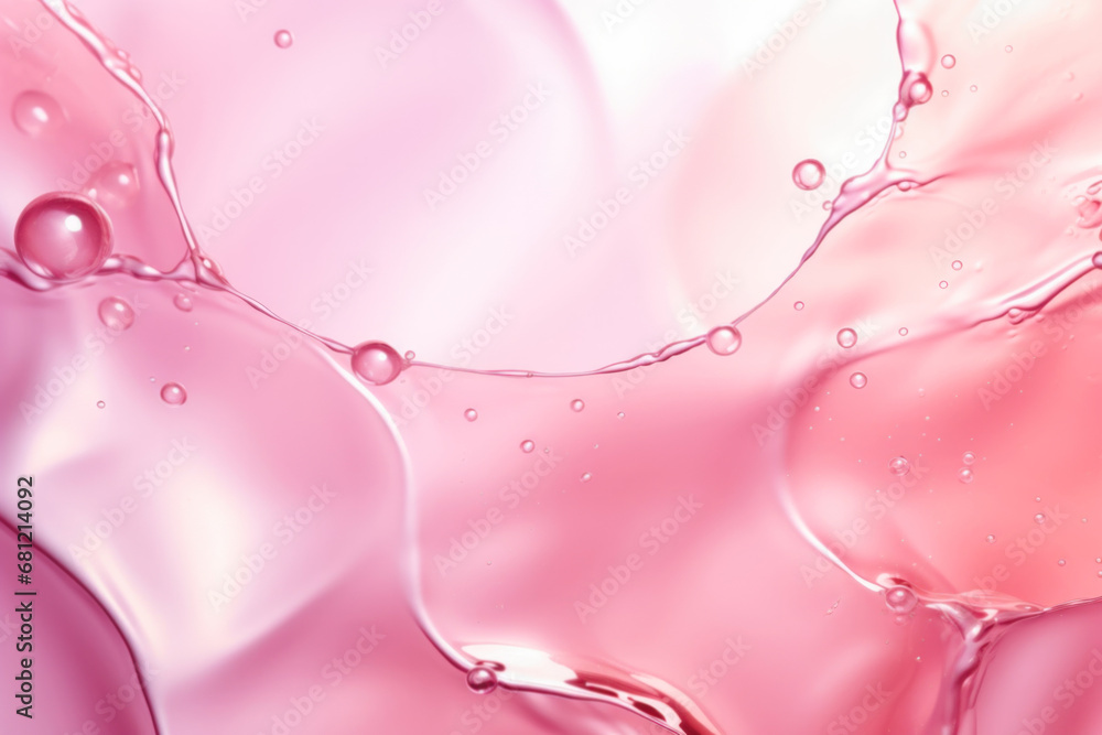 Poster a vibrant pink fluid background with splashing water droplets, creating a dynamic and abstract artfu