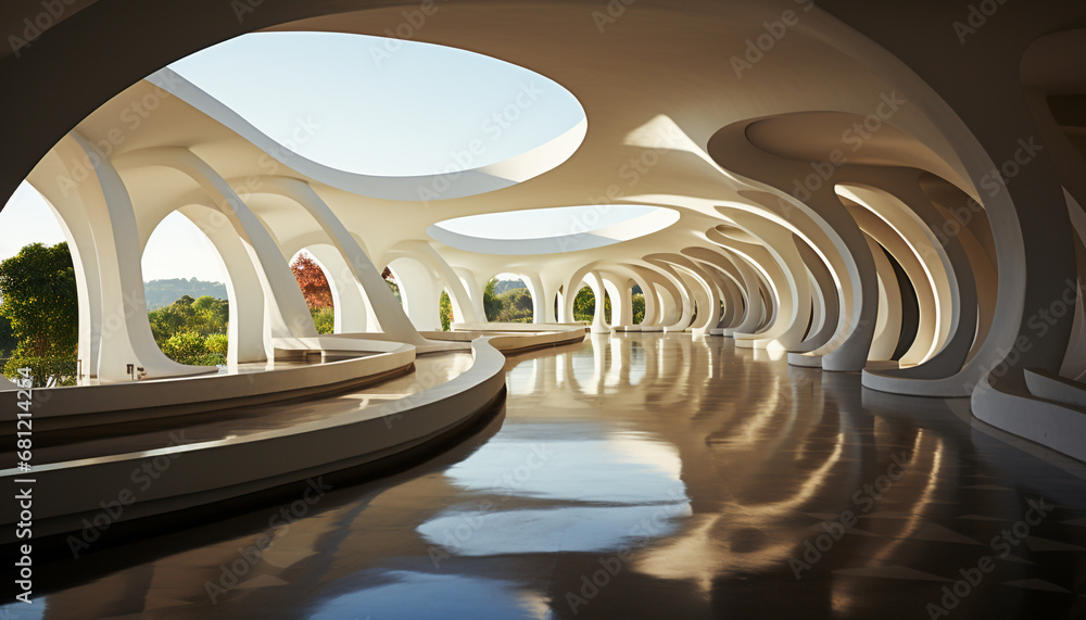 Poster modern architecture reflects in the indoor corridor with abstract design generated by ai