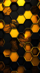 A symmetrical array of yellow and black hexagons