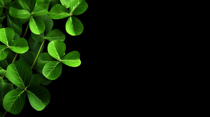 Obraz premium Green clover leaves on a black background. St.Patrick 's Day.