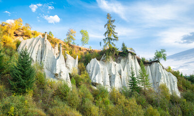 Earth pyramids, a geological phenomenon, near the village of Terenten (Terento) in South Tyrol,...