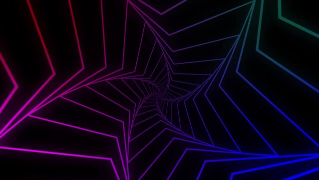 psychedelic colorful tunnel infinity loop. optical illusion animation in black background