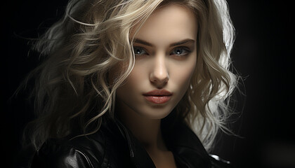 Fototapeta premium Beautiful woman with long blond hair looking at camera sensually generated by AI