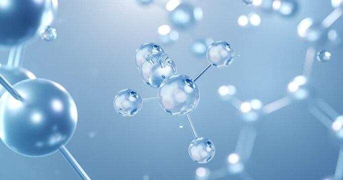 Acetonitrile, rotating 3D model of organic nitrile, seamless looped video, molecular structure with selective focus