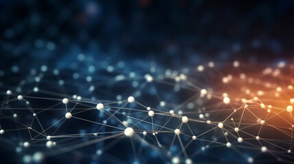 Grid surface. Abstract science or technology background of quantum computing system with a cyber network grid connected particles. Artificial neurons, global data connections. Big data visualization