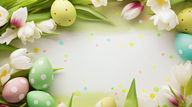 easter background - easer eggs with flowers as decoration against green bokeh background