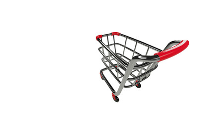Empty red shopping cart foreshortened alpha background