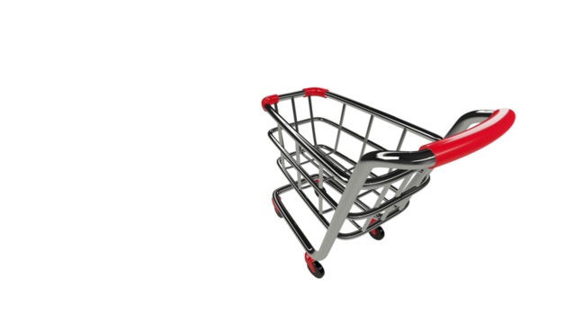 Empty red shopping cart foreshortened alpha background