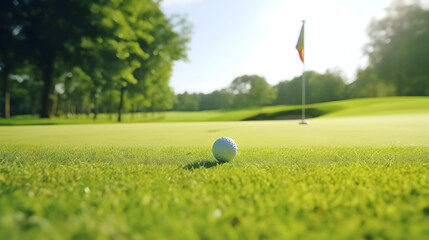 Golf Ball on Sunlit Green near Hole