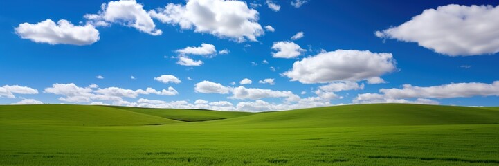 Green hills blue sky landscape panorama  - obrazy, fototapety, plakaty