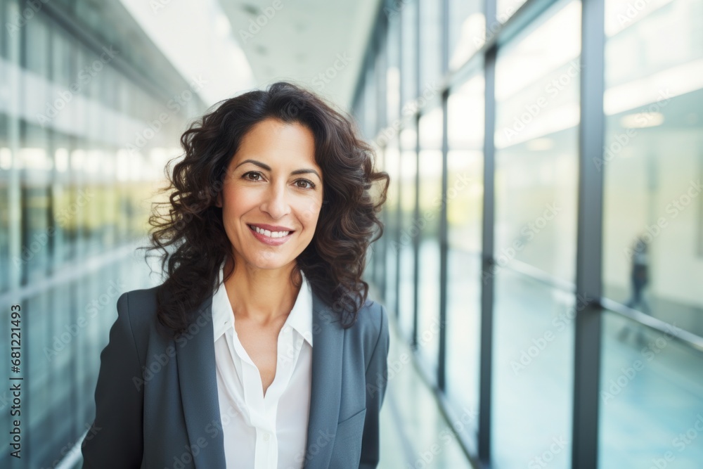 Poster Business woman businesswoman walking smiling in office building