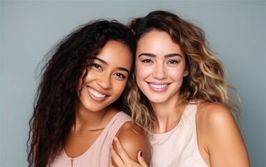 Portrait of young multiracial beautiful smiling women standing together