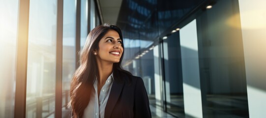 Business woman businesswoman walking smiling in office building - obrazy, fototapety, plakaty