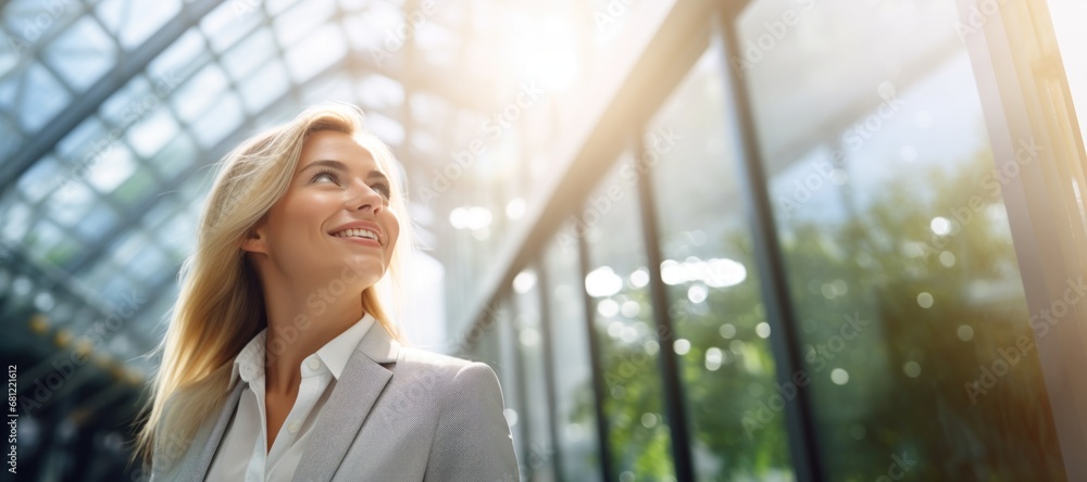 Poster Business woman businesswoman walking smiling in office building