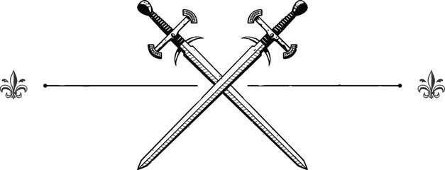 Crossed Swords with Fleur de Lys Header - obrazy, fototapety, plakaty