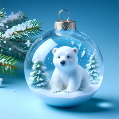 Arctic Elegance: Polar Bear Cub in Christmas Glass Bauble