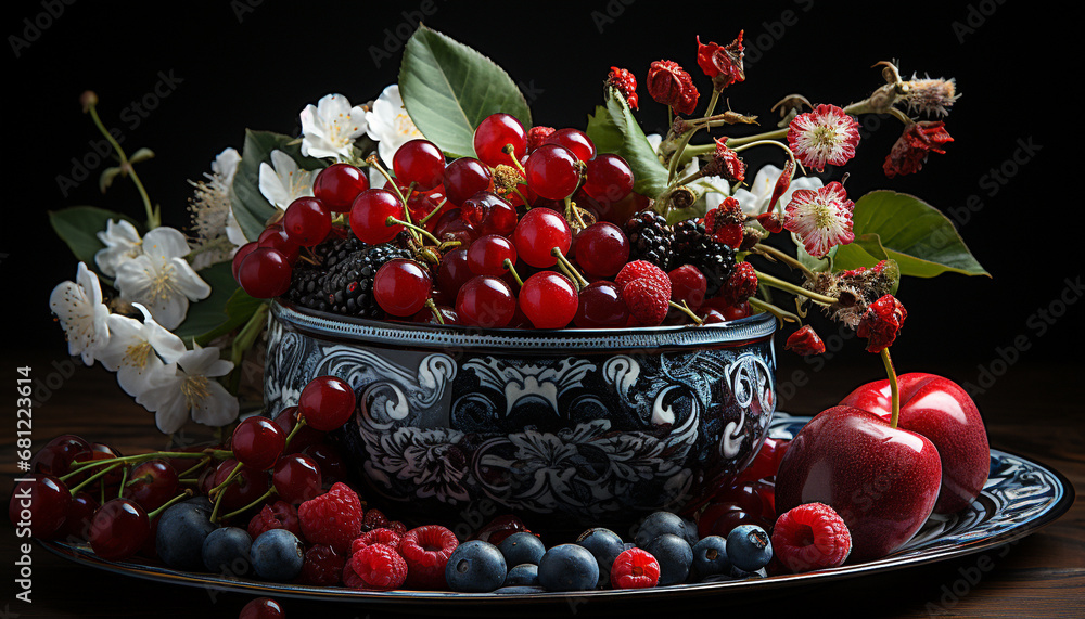 Wall mural freshness of summer berries in a colorful nature bowl generated by ai