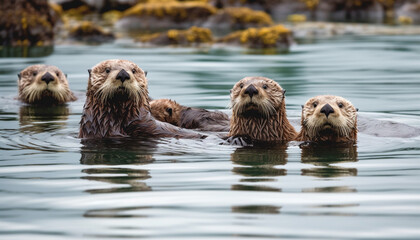 Fototapeta premium Cute seal pup swimming underwater, looking at camera with whiskers generated by AI