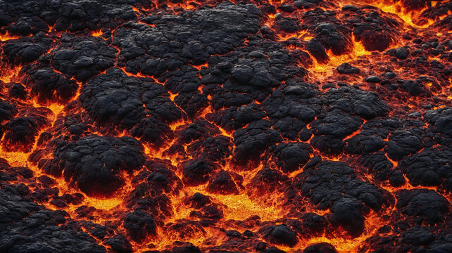 Close-up of a lava flow of volcano texture background