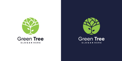 Green tree logo vector design illustration with creative element concept