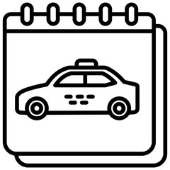 Calendar black outline icon, related to transportation, ride sharing theme.