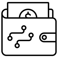 digital Wallet black outline icon, related to transportation, ride sharing theme.