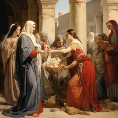 Graceful Compassion: Mother Mary's Benevolence on the Streets of Jerusalem, generative AI