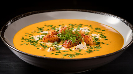 Rich and Creamy Lobster Bisque in a Elegant Soup Bowl