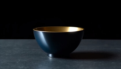 Shiny blue ceramics bowl on black background, empty and elegant generated by AI