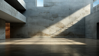 Modern concrete flooring in an empty apartment with bright sunlight generated by AI