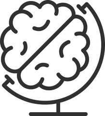Brain research, linear icon. The brain instead of the globe. Line with editable stroke