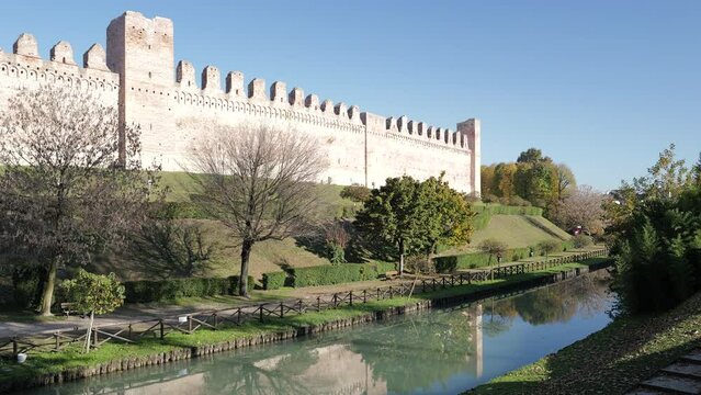 Cittadella, Padua - Italy - Tour of the walls of the medieval city and view over the roofs of the fortified town	