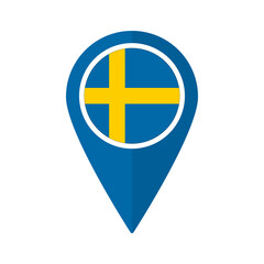 Flag of Sweden flag on map pinpoint icon isolated blue color
