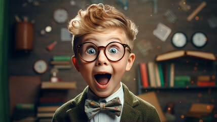 portrait of cute boy in eyeglasses looking at camera