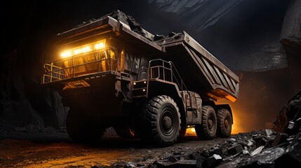 The Rugged Journey of Dump Trucks Navigating Through a Mining Tunnel. Generative AI