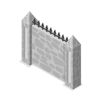 3D Isometric Flat  Set of Terrace Fences and Gates. Item 2