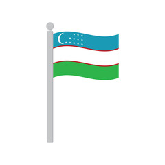 Flag of Uzbekistan on flagpole isolated