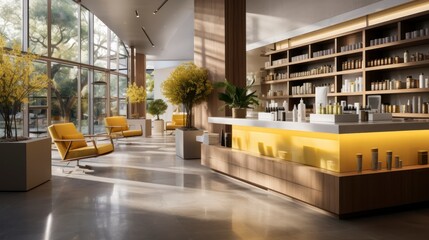 Begin your journey of relaxation at this welcoming spa reception desk. Generative AI